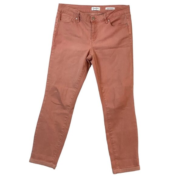 Jessica Simpson Rolled Crop Skinny Orange Denim Jeans Stretch Womens Size 8 - Picture 1 of 11